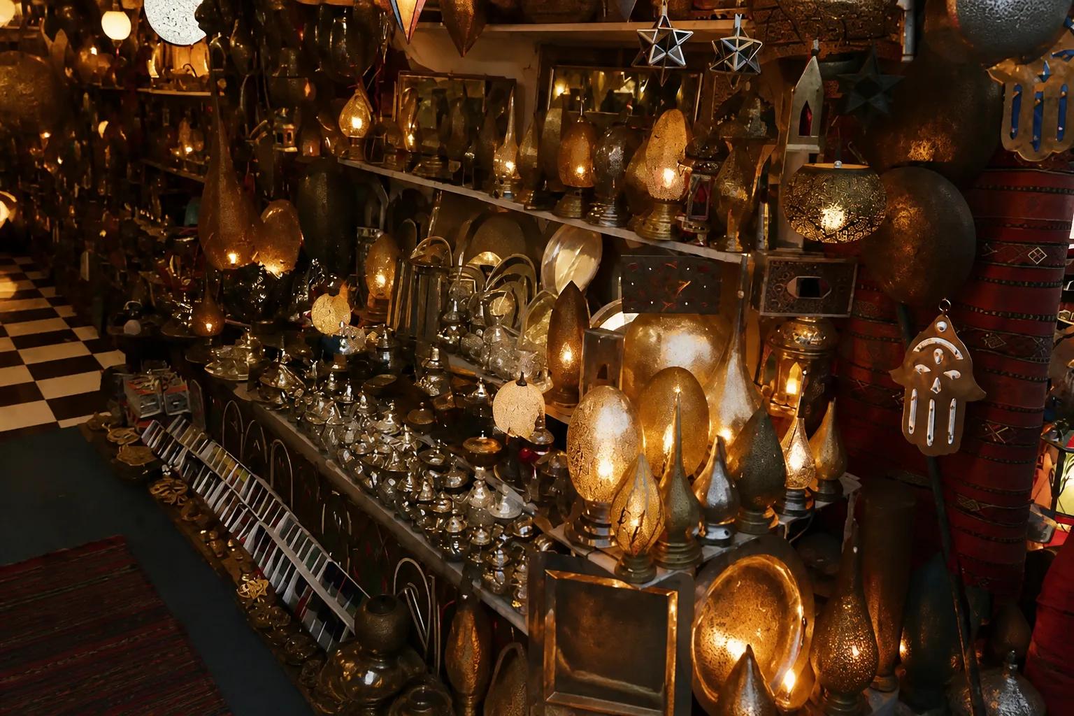 Lantern-lit lane in the Khan el-Khalili bazaar in Islamic Cairo