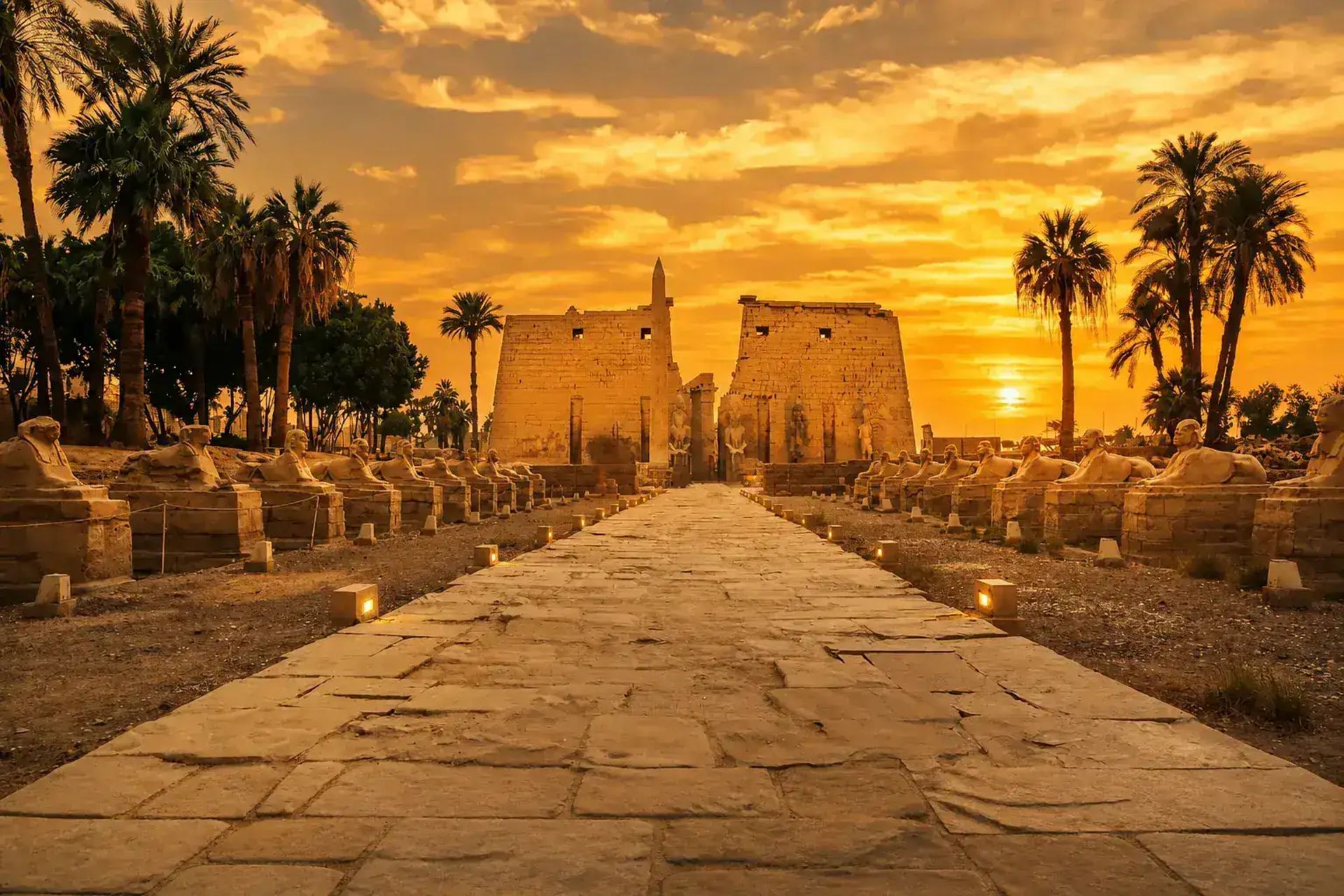 Luxor temple columns at golden hour