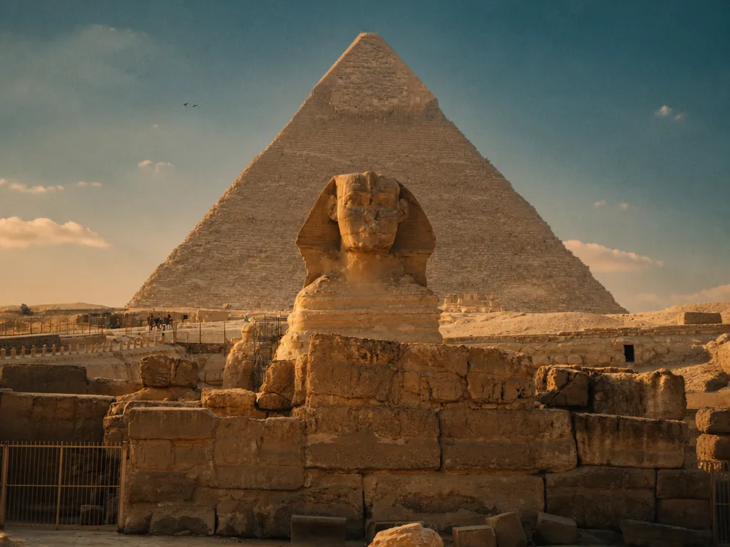 Senior Egyptologist guide at a temple column