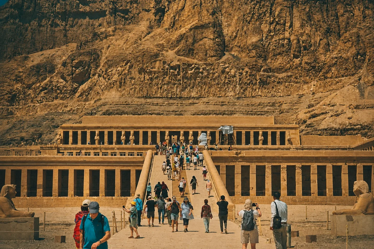 Luxor temple columns in spring morning light