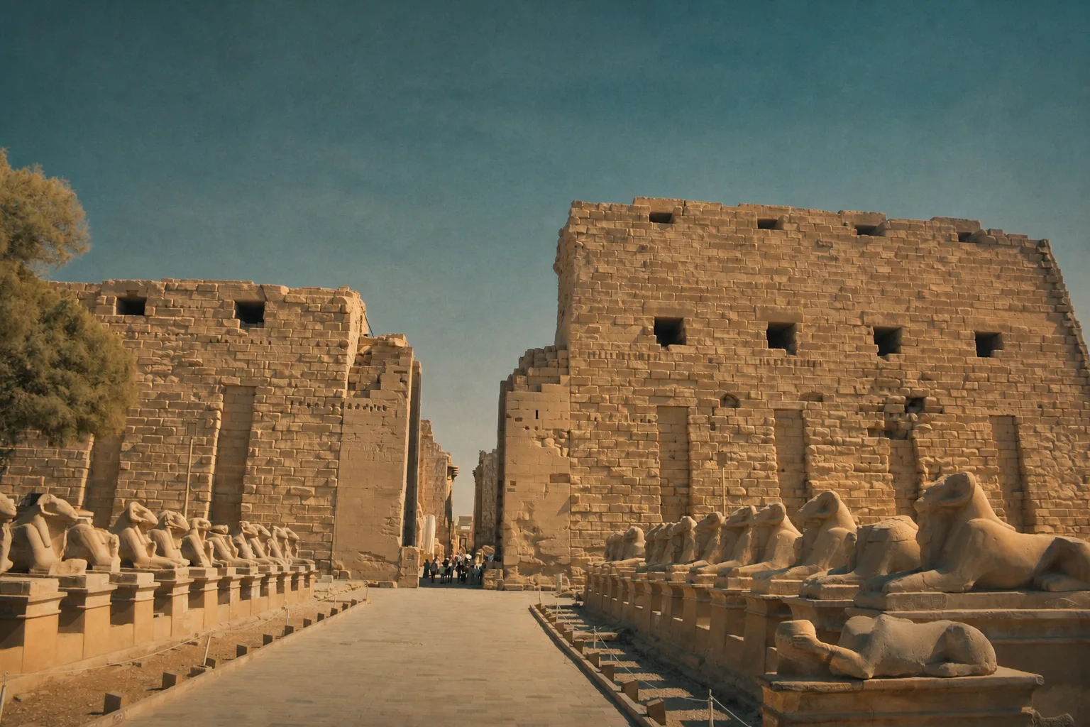 Karnak Temple entrance with sphinx statues
